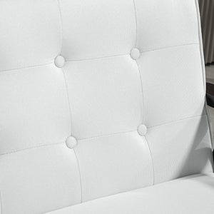 Canapé 2 places moderne rembourrée avec dossier capitonné et pieds en bois, blanc crème