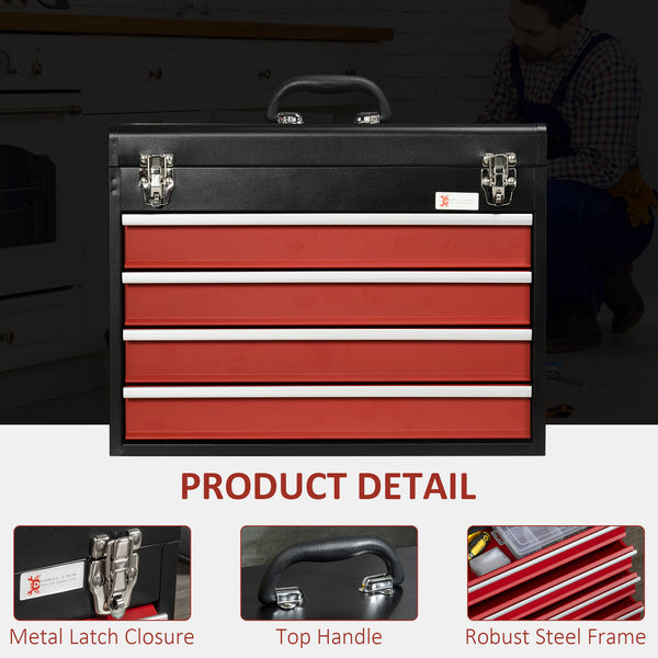 Lockable tool chest (2-piece set): 7-drawer cabinet, 4-drawer tool chest with handle, red