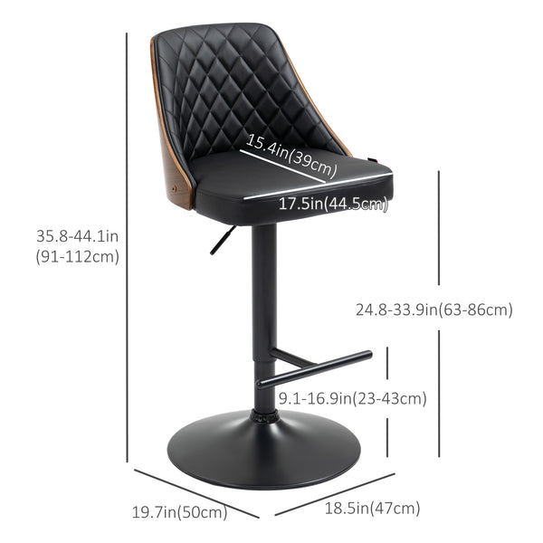 Lot de 2 tabourets de bar modernes en cuir synthétique, pivotants et réglables, noir