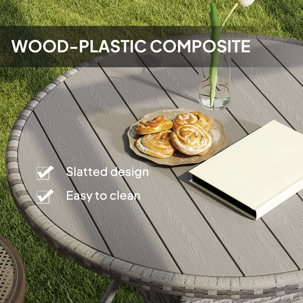 35.4" Outdoor Wicker Dining Table, PE Rattan Patio Furniture with Wood-plastic Composite Top, Grey