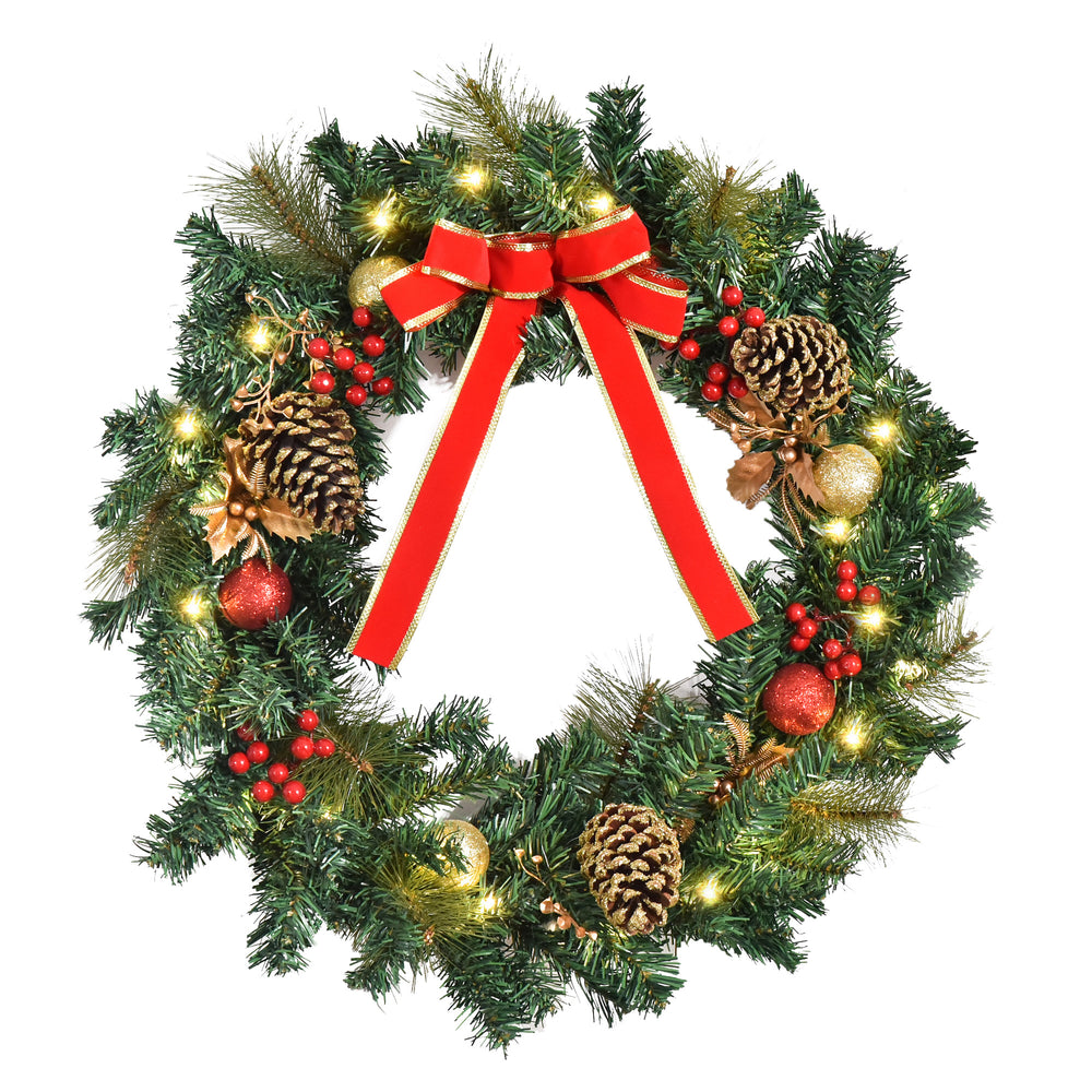 Couronne de Noël de 61 cm pré-éclairée avec 20 LED