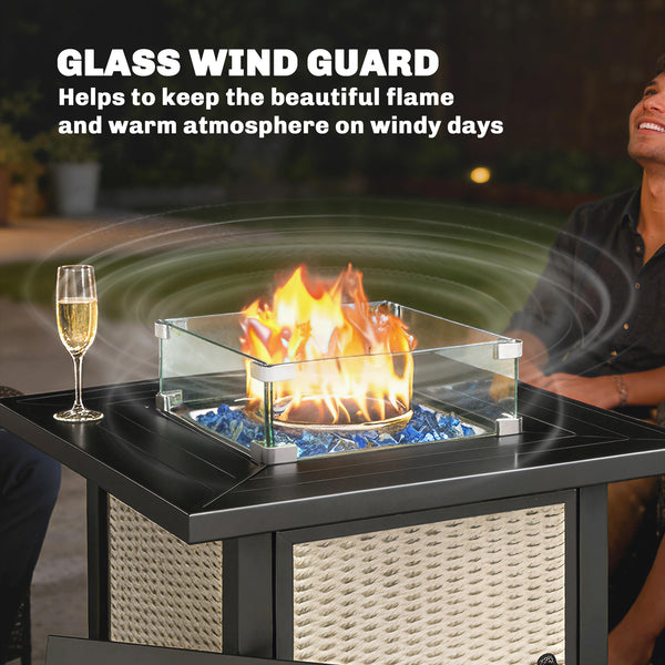 32-inch Square 50,000 BTU Propane Fire Pit Table with Fireplace, Wind Guard, Cover, CSA Certified, Gray