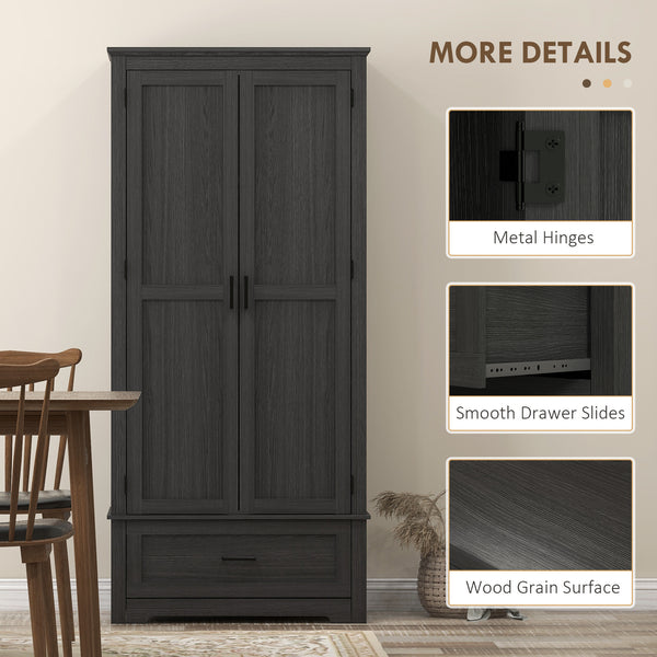 Meuble de cuisine de style campagnard avec 2 portes, tiroir et étagères réglables, noir