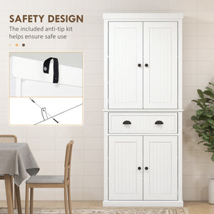 Kitchen Pantry, Freestanding Storage with Drawer, Doors, White