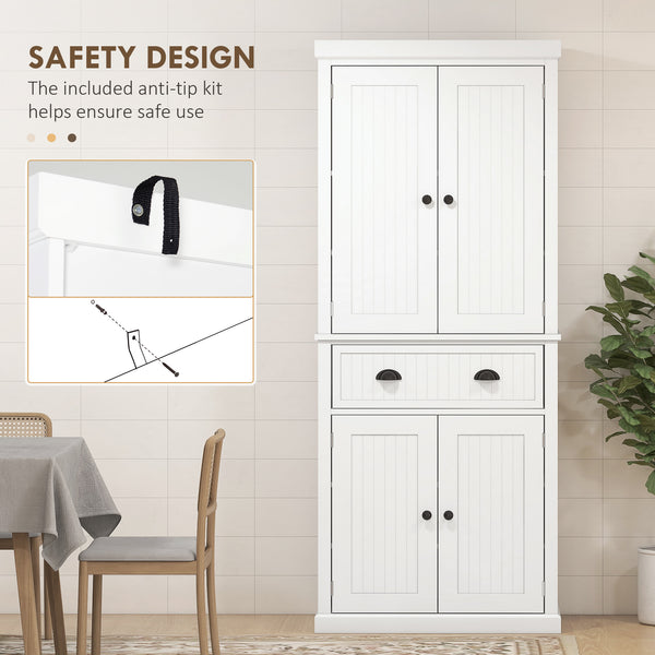 Kitchen Pantry, Freestanding Storage with Drawer, Doors, White