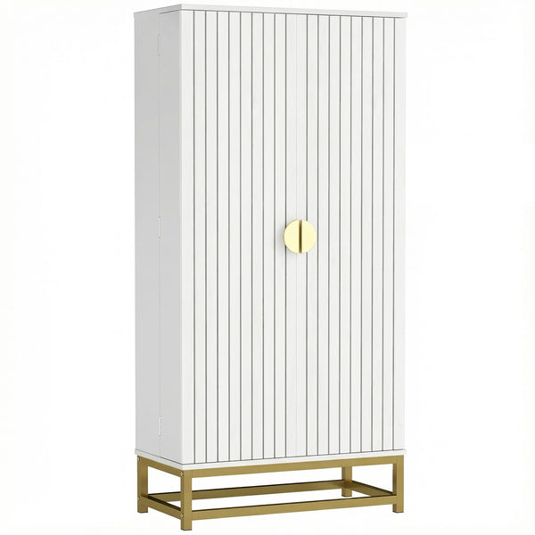 47" Kitchen Pantry Cabinet, Freestanding Kitchen Storage Cabinet with 12 Door Shelves and Adjustable Shelves, White
