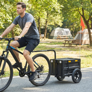 Remorque vélo avec coffre de rangement pliable et couvercle, roues à démontage rapide, autocollants réfléchissants et drapeau de sécurité