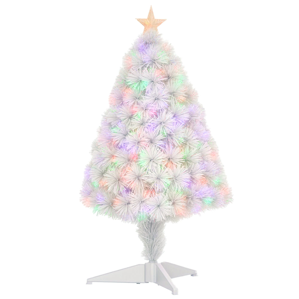 Sapin de Noël artificiel blanc pré-éclairé de 2,5 pieds avec fibre optique