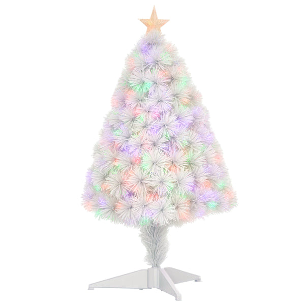 Sapin de Noël artificiel blanc pré-éclairé de 2,5 pieds avec fibre optique