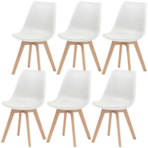 Ensemble de 6 chaises de salle à manger en bois d'hévéa avec coussin en cuir PU pour salon, chambre