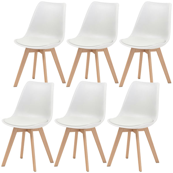Ensemble de 6 chaises de salle à manger en bois d'hévéa avec coussin en cuir PU pour salon, chambre