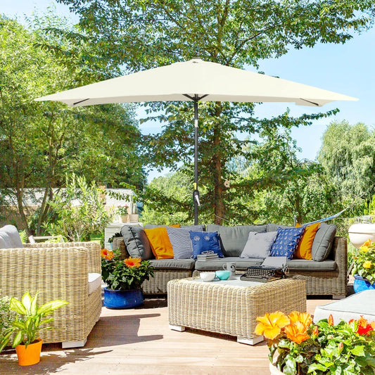 Outsunny 2 x 3 m Rectangular Tilting Aluminum Garden Parasol, Garden Umbrella, Outdoor Parasol with Crank, Cream White