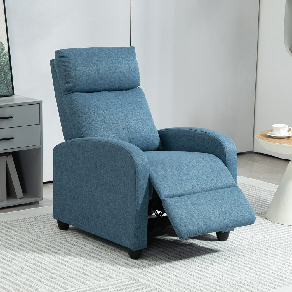 Manual reclining fabric armchair for home theater, blue
