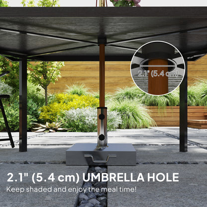 Outsunny Outdoor Dining Table with 5.3cm Umbrella Hole, Steel Patio Table for 6 People, Dark Brown