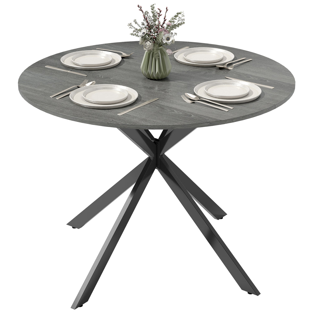 40" Round Kitchen Table for 4, Industrial Dining Table with Steel Legs for Dining Room, Distressed Grey