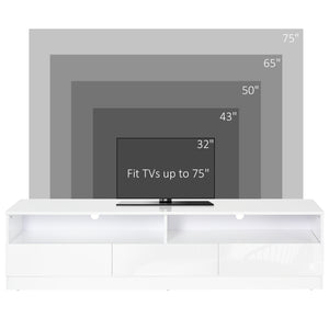 Meuble TV avec éclairage LED pour téléviseurs jusqu'à 75 pouces, blanc brillant