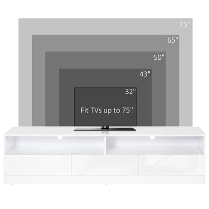 Meuble TV avec éclairage LED pour téléviseurs jusqu'à 75 pouces, blanc brillant