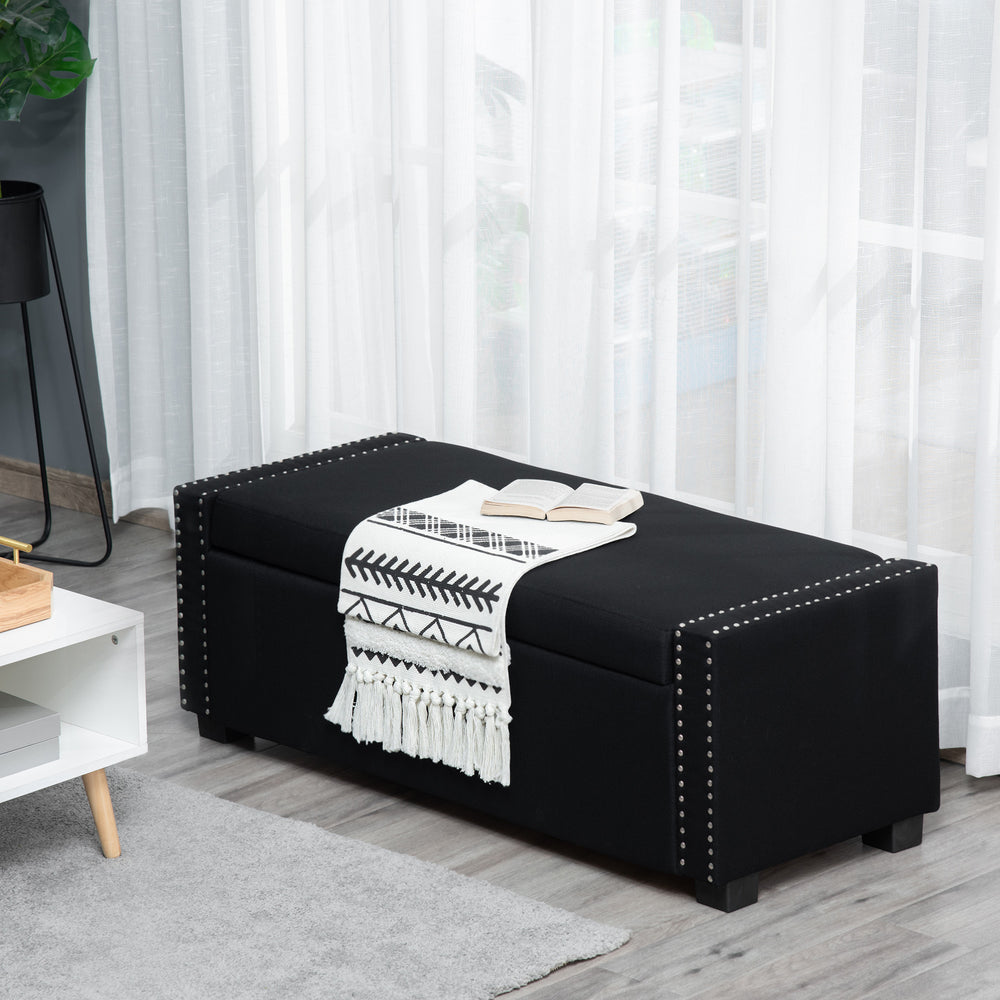 Banc de rangement rabattable rembourré en tissu, gris foncé