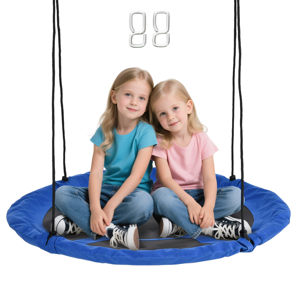 Balançoire soucoupe avec cordes de suspension réglables, bleu