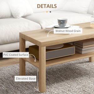 Table basse à deux niveaux avec étagère de rangement, couleur bois naturel