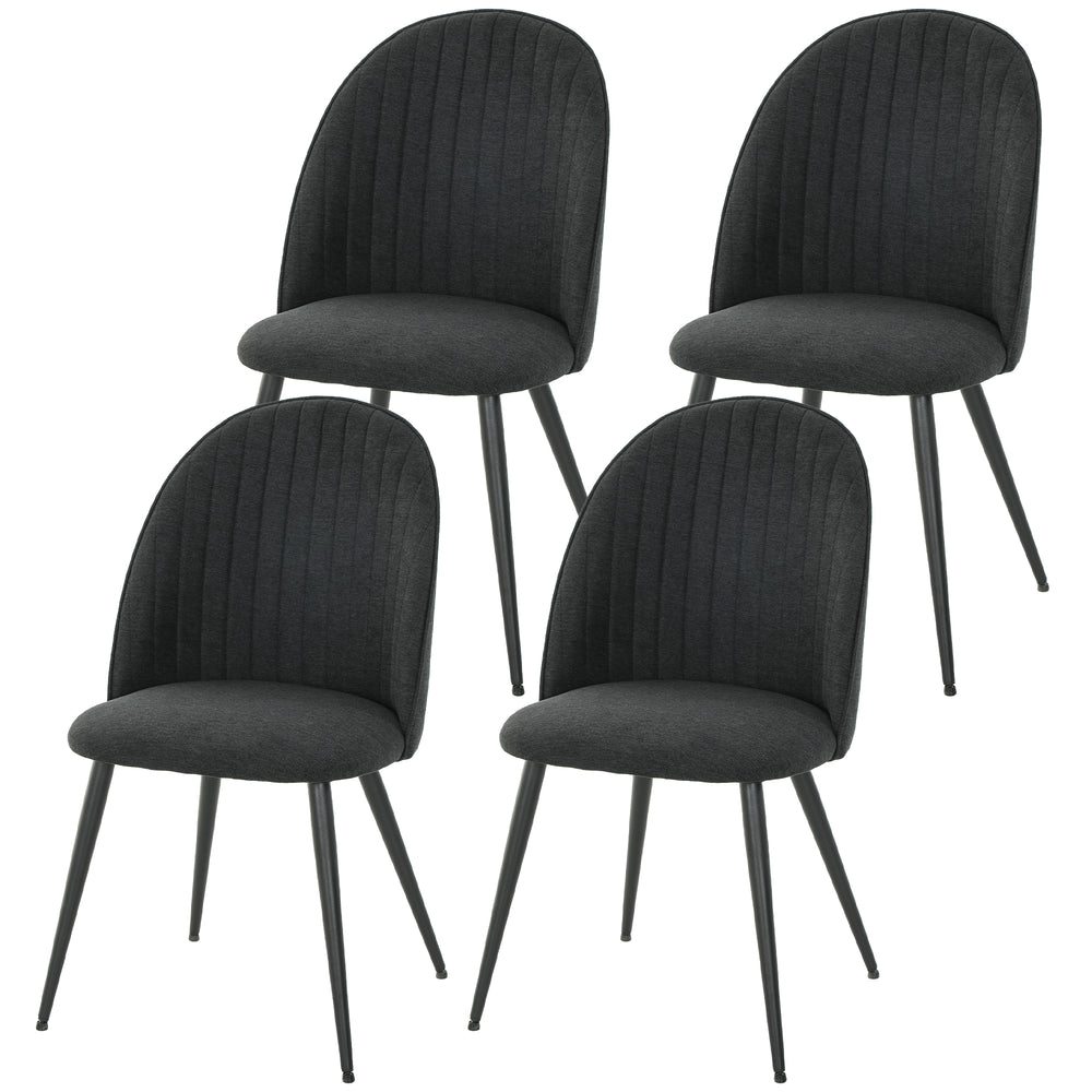 Ensemble de 4 chaises de salle à manger modernes avec pieds en métal, dossier coquillage et assise rembourrée, noires.