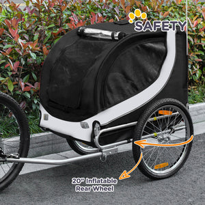 Dog bike trailer with hitch, reflectors and flag, white