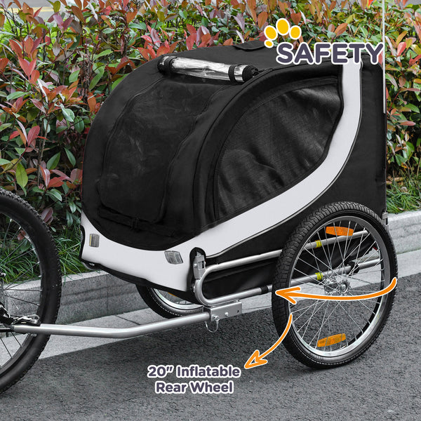 Dog bike trailer with hitch, reflectors and flag, white