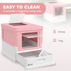 Enclosed litter box with scoop and tray, pink