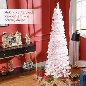 Sapin de Noël givré rose de 6 pieds en forme de crayon