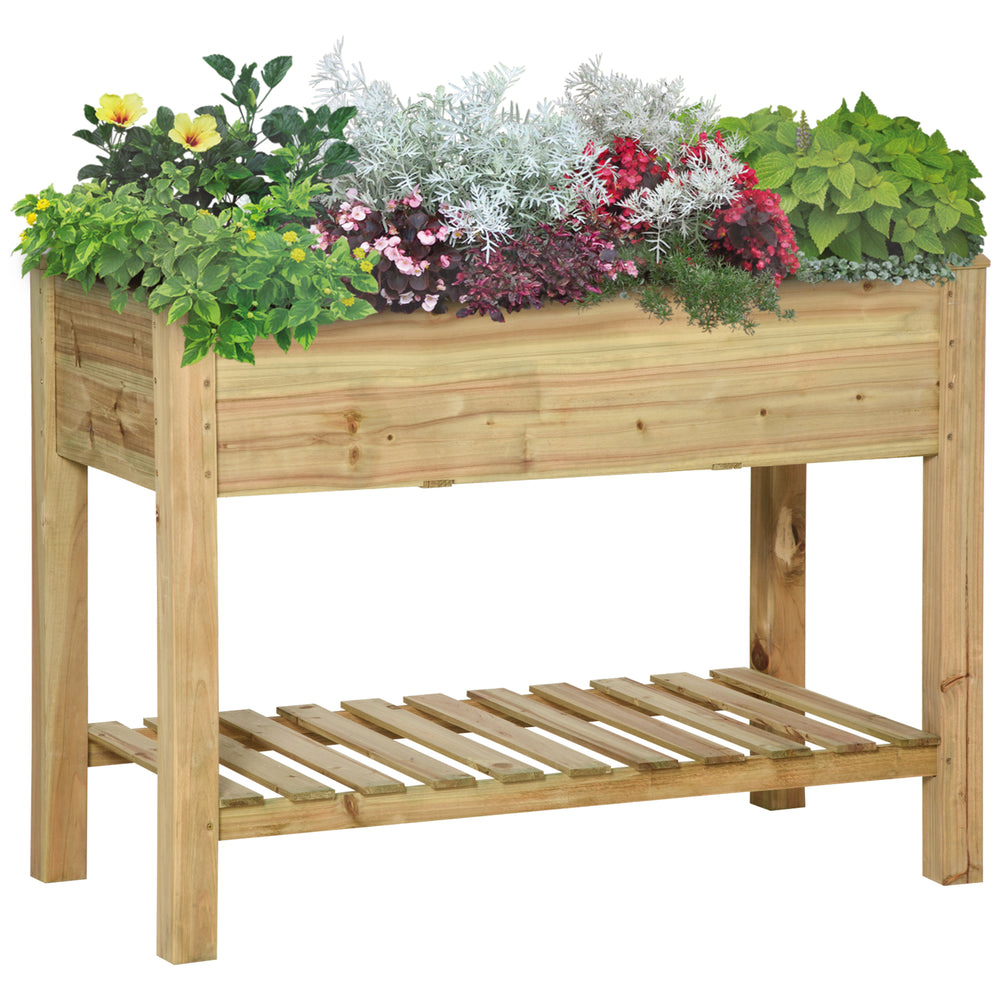 45" x 22" x 33" Raised Garden Bed with Legs and Storage Shelf, Wooden Elevated Planter Box with Drainage Holes for Backyard Patio Balcony, Light Green