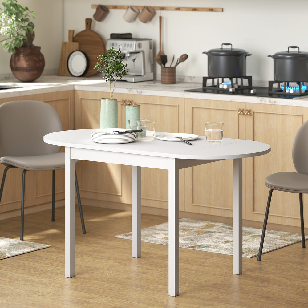 Solid wood drop-leaf kitchen table for small spaces, white