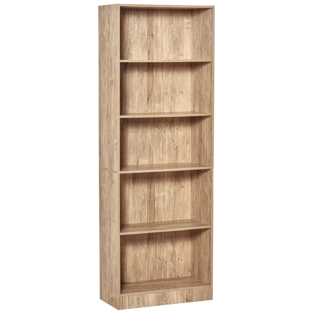 Bibliothèque à 5 niveaux avec tablettes réglables pour salon, bureau, bois naturel