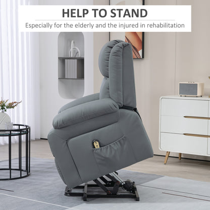 Fauteuil releveur électrique en cuir synthétique avec télécommande, poches latérales, montage rapide, gris