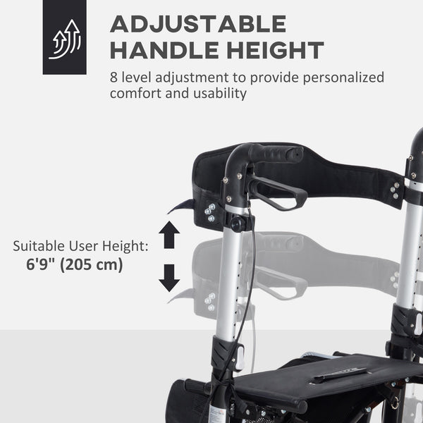 Déambulateur pliable léger avec grand siège et poignée réglable noir