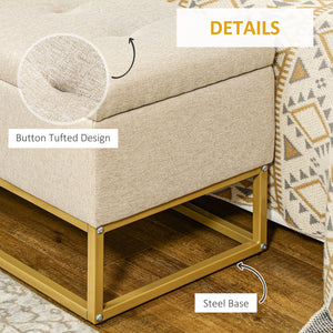 Pouf de rangement avec plateau rabattable rembourré, beige