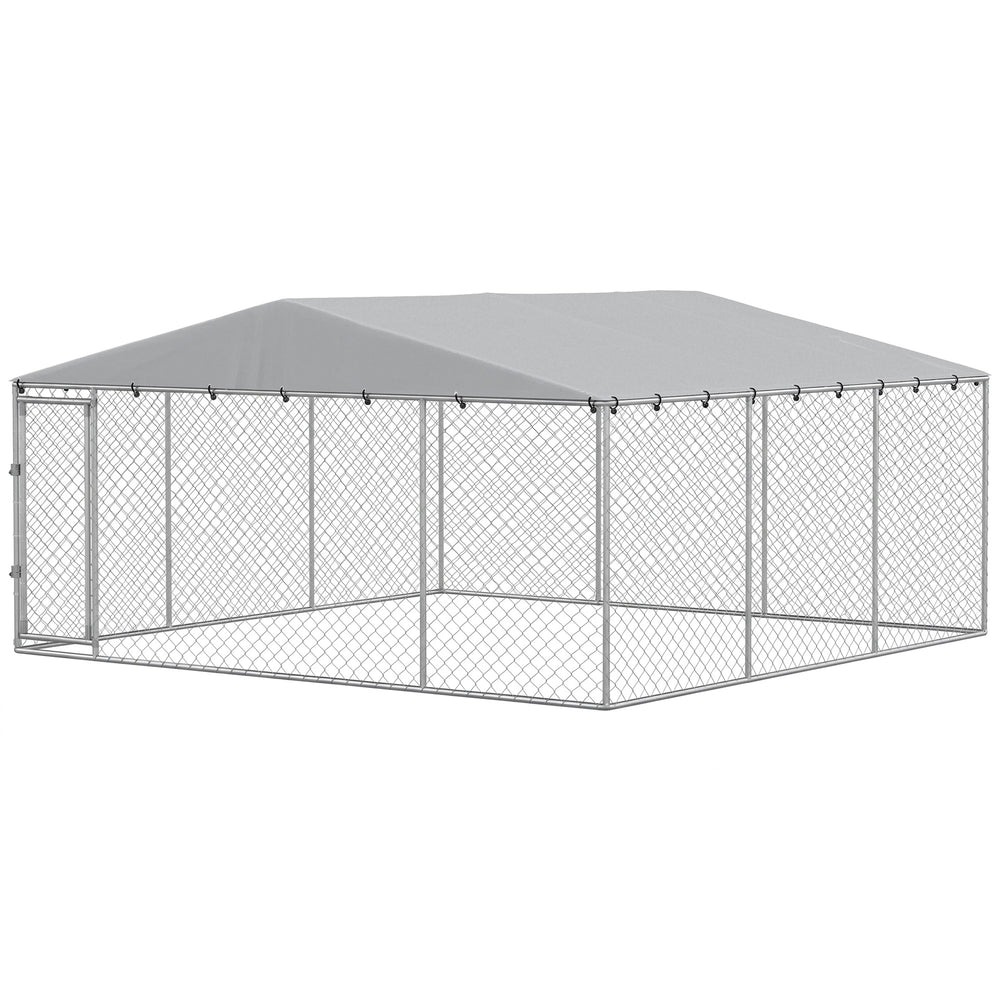 Enclos pour chiens renforcé avec toit, 13,1 x 13,1 pi