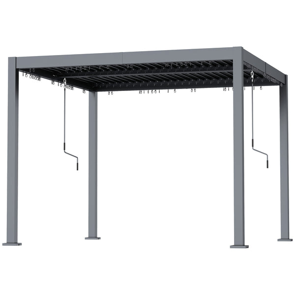 Pergola à persiennes 10' x 10' avec toit métallique réglable et cadre en aluminium à toit rigide avec système de drainage