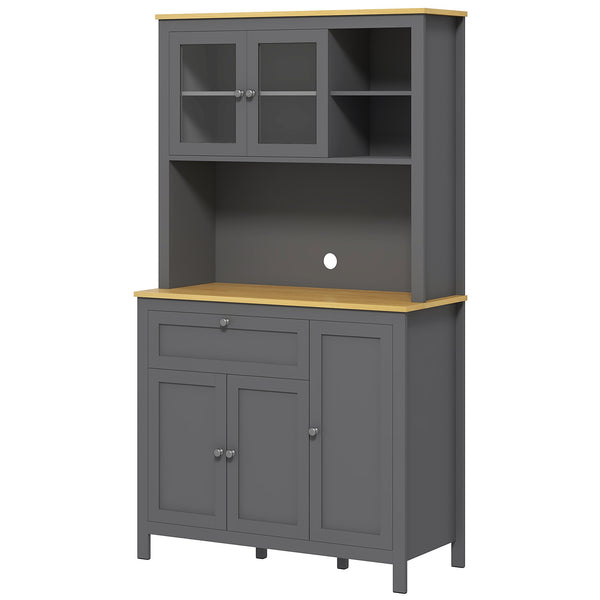 Armoire de cuisine 5 portes avec étagères réglables, grise