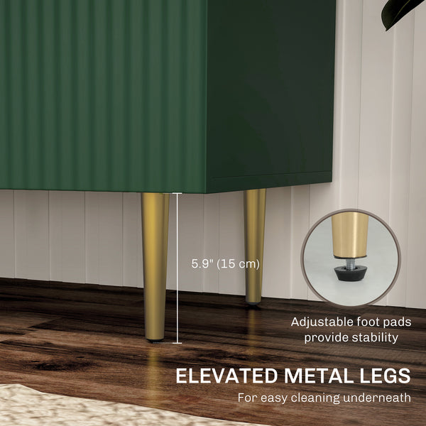 Meuble de rangement de cuisine moderne avec étagères réglables et pieds en métal, vert