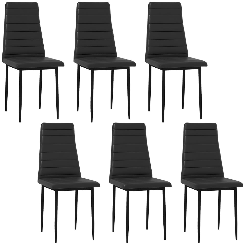 Set of 6 high-back faux leather chairs with metal legs, black