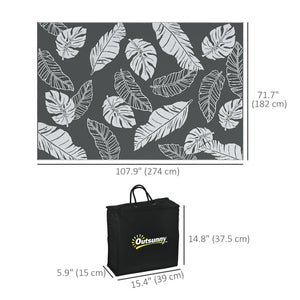 Tapis d'extérieur réversible pour patio, tapis en plastique 6' x 9' pour jardin, terrasse, plage, camping, gris et blanc