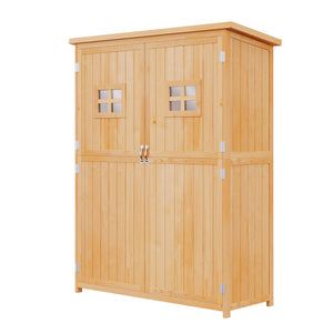 Abri de jardin en bois avec fenêtres et double porte, bois naturel