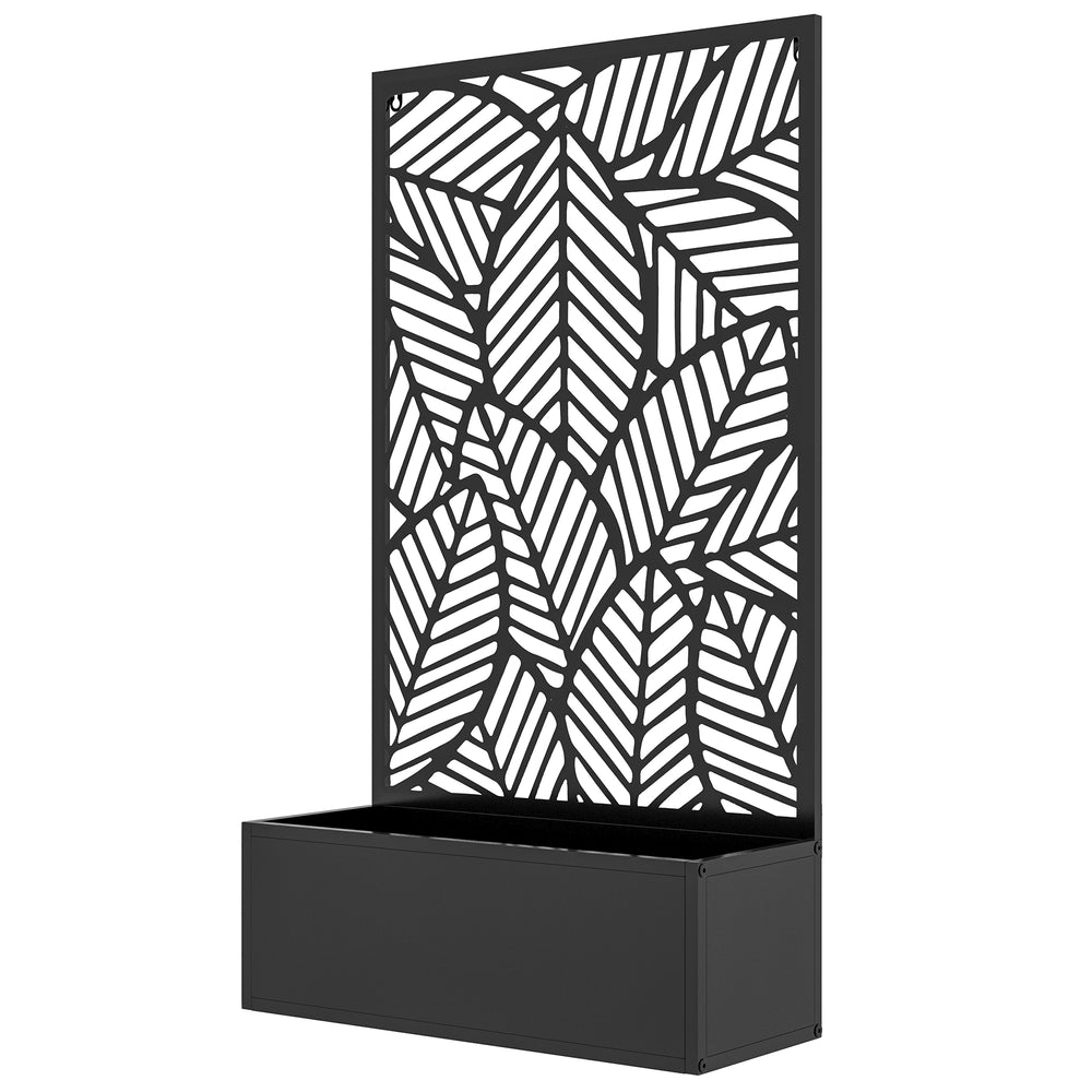 Metal Raised Garden Bed with Privacy Screen and Planter Box, Wall-Mounted or Freestanding, Black