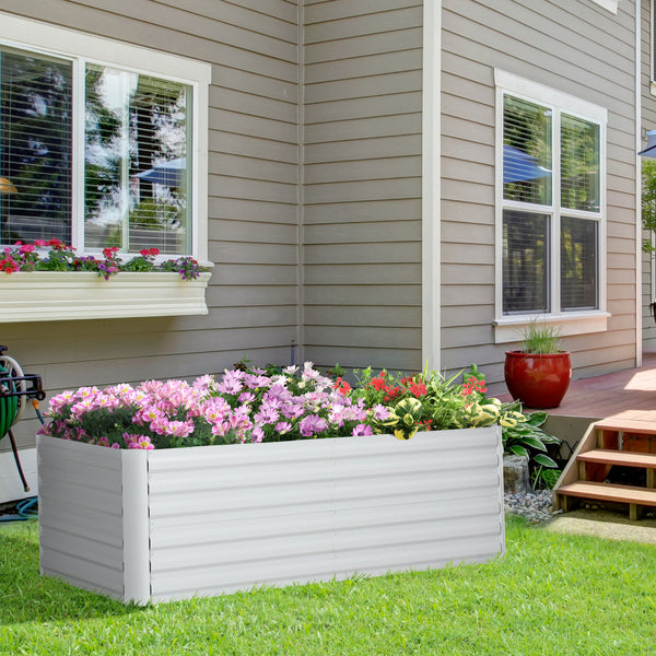 Jardinière surélevée galvanisée en acier avec tiges de renfort, gris clair