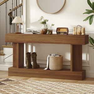 Console style vintage, étroite, avec étagère de rangement, marron foncé