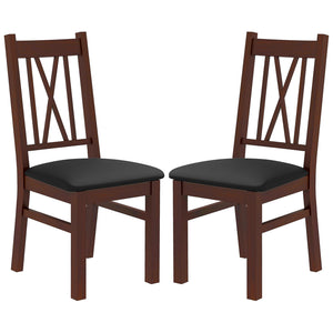 Set of 2 pine dining chairs with PU leather cushions