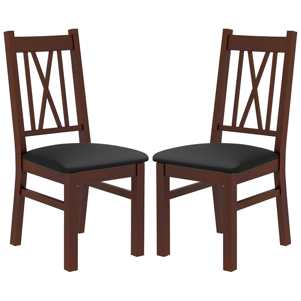 Set of 2 pine dining chairs with PU leather cushions