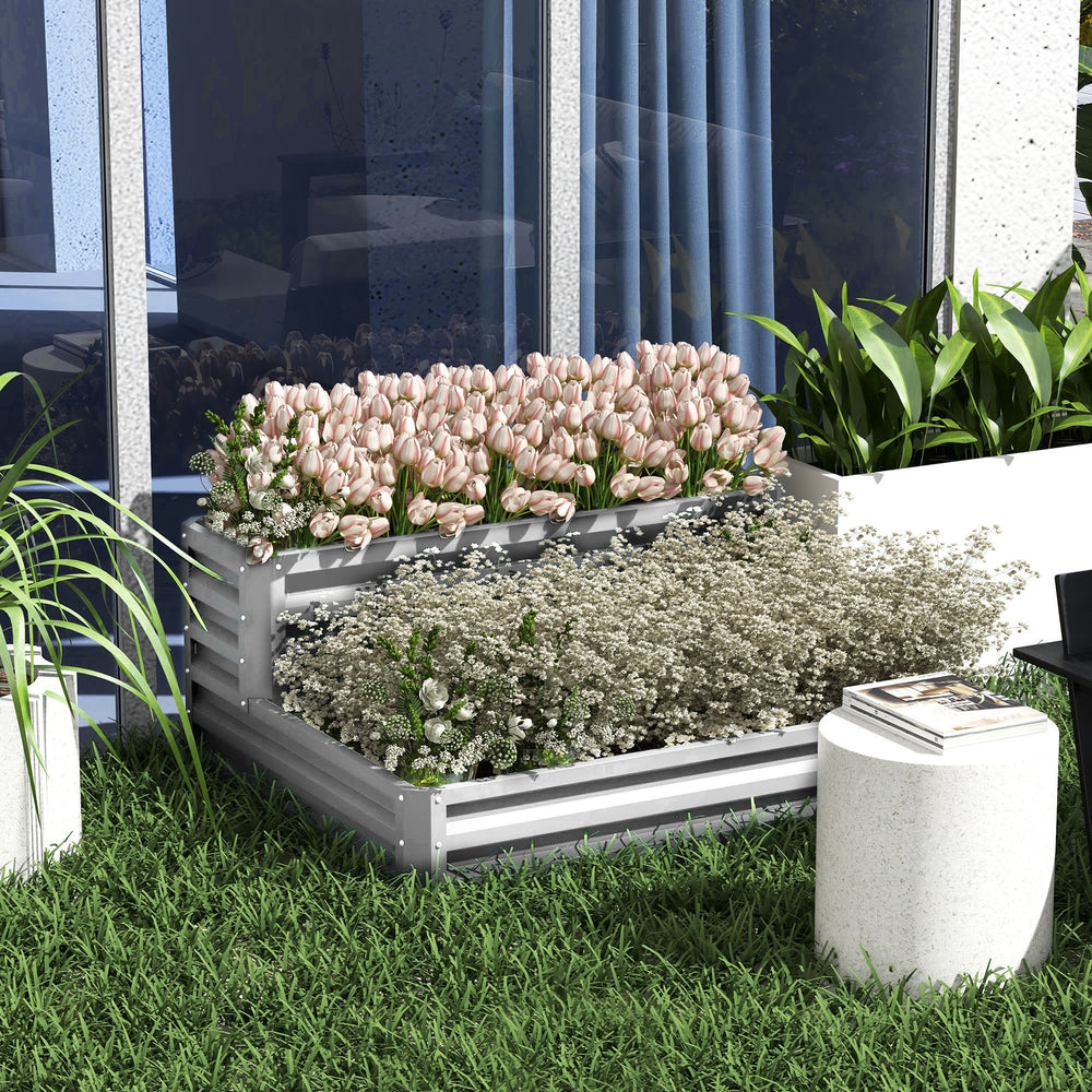 Galvanized 2-tier raised planter, silver