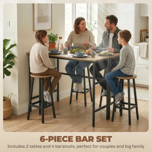 Bar Table Set of 6, Bar Table and Stools for 4, 2 Breakfast Tables and 4 Stools for Living Room, Grey-Brown