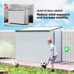 Abri de jardin adossé en métal avec porte verrouillable et aérations, blanc